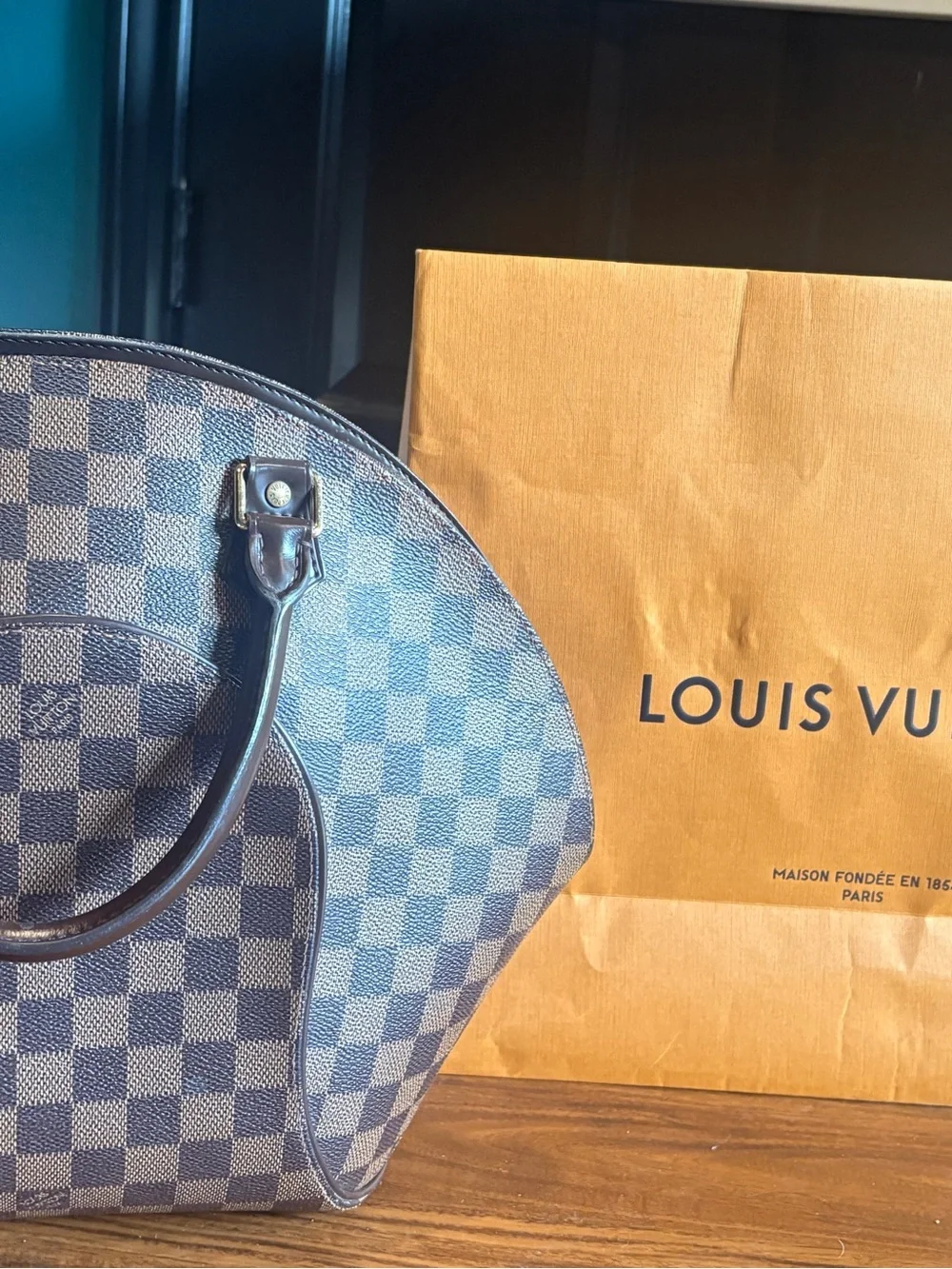 Louis Vuitton Damier Ebene Ellipse PM red interior top handle purchased in Japan
